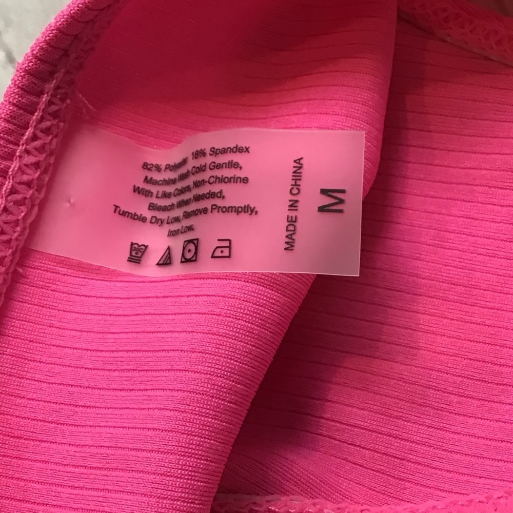 NWOT Pink Ribbed High Cut Cheeky Bikini Bottoms - Picture 7 of 7